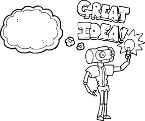 thought bubble cartoon robot with great idea