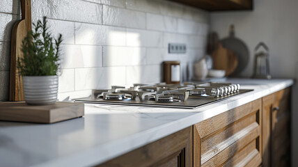 Closeup of a stylish kitchen counter with modern fittings AI Generative.