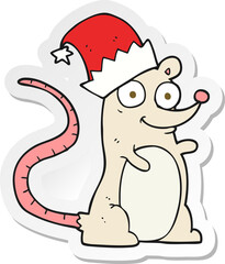 sticker of a cartoon mouse wearing christmas hat