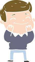 happy flat color style cartoon man