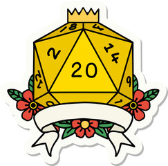 natural 20 critical hit D20 dice roll sticker