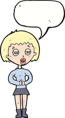 cartoon suspicious girl with speech bubble