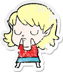 distressed sticker of a cartoon elf girl