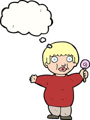 cartoon fat child with thought bubble