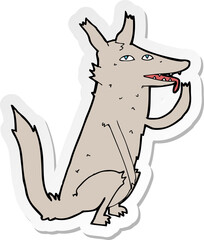 sticker of a cartoon wolf licking paw