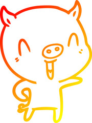 warm gradient line drawing happy cartoon pig