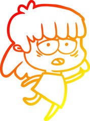 warm gradient line drawing cartoon tired woman