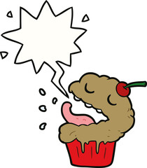 funny cartoon cupcake and speech bubble