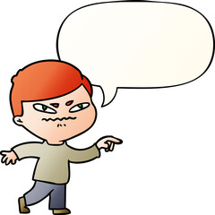 cartoon angry man pointing and speech bubble in smooth gradient style