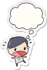 cartoon shocked man and thought bubble as a printed sticker
