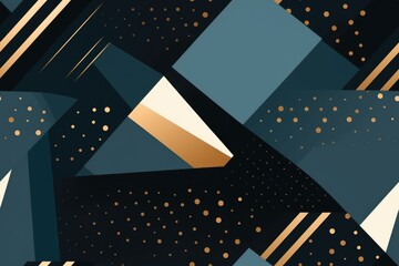 luxury abstract seamless pattern with gold black and blue geometric shapes