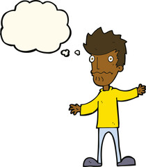 cartoon nervous man with thought bubble