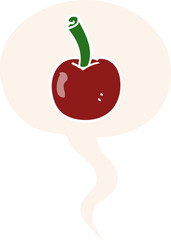 cartoon cherry and speech bubble in retro style