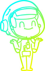 cold gradient line drawing happy cartoon astronaut man