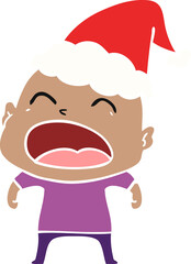 flat color illustration of a shouting bald man wearing santa hat