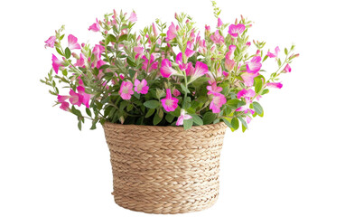 Rattan Pot with Snapdragon in Scalloped Design isolated on transparent Background