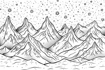 Line Drawing of Mountains With Stars in the Sky