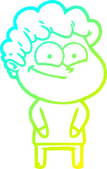 cold gradient line drawing cartoon happy man