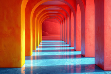 Orange and red arches in a modern minimalist architectural design