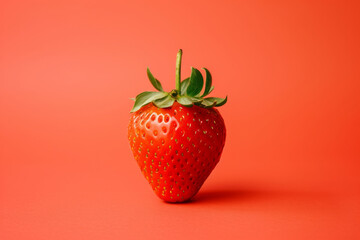 Perfect strawberry on solid red background minimalism