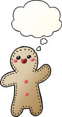 cartoon gingerbread man and thought bubble in smooth gradient style