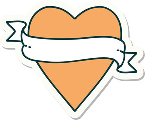 tattoo style sticker of a heart and banner