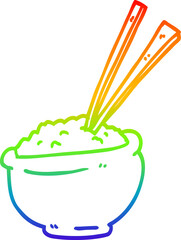 rainbow gradient line drawing cartoon bowl of rice with chopsticks
