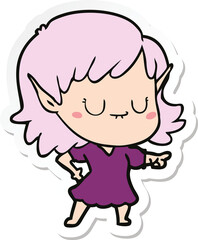 sticker of a happy cartoon elf girl wearing dress