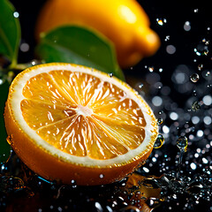 Macro shot of sliced lemons with shiny water drops perfect for cooking promotion