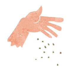 retro cartoon hand spreading seeds