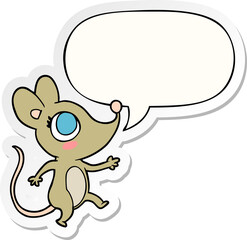 cute cartoon mouse and speech bubble sticker