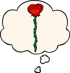 cartoon flower and thought bubble in comic book style