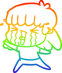 rainbow gradient line drawing cartoon woman in tears
