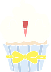 happy flat color style cartoon cupcake