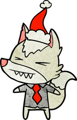 angry wolf boss textured cartoon of a wearing santa hat