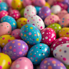 Fototapeta premium Colorful Easter Eggs Background, Decorative Egg Pattern, Happy Easter Mockup with Copy Space