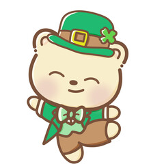 Handdrawn watercolor illustration clipart of Kawaii Bear St'Patricks Day birthday Floral arrangements greeting cards wedding invitation Party Irish