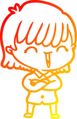 warm gradient line drawing cartoon woman