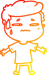 warm gradient line drawing cartoon anxious man