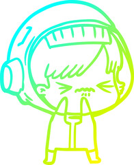 cold gradient line drawing cartoon astronaut woman