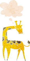 cartoon giraffe and thought bubble in retro textured style