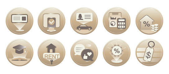 Highlights gradient Icon Set. Highlights for Lifestyle, Travel and Relocation, Business. Stories Covers Contain review, promo, Finance, Education, rent, registration. Vector illustration