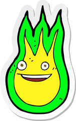sticker of a cartoon friendly fireball