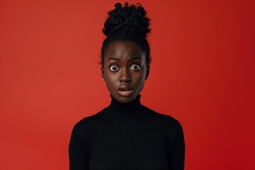 Obraz premium Surprised Young Black Woman Minimalist Photo