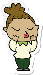 sticker of a cartoon calm woman