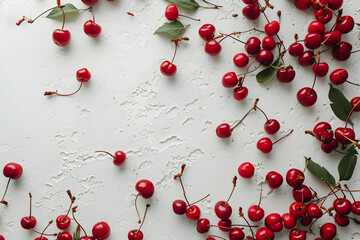 Cherries on White Background - Fresh Red Fruit