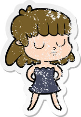 distressed sticker of a cartoon indifferent woman
