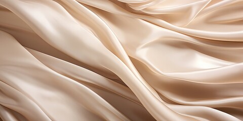 A close-up image of plush beige satin drapes reveals luxurious folds, exemplifying opulent interior design - Powered by Adobe