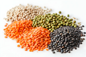 Fresh lentils arranged neatly on a white surface, symbolizing nutritious and versatile legumes - obrazy, fototapety, plakaty