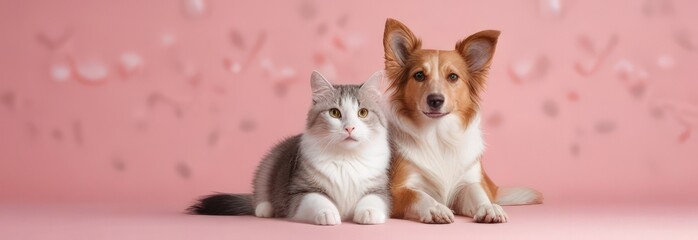  Banner with cats and dogs with free space in pastel colors